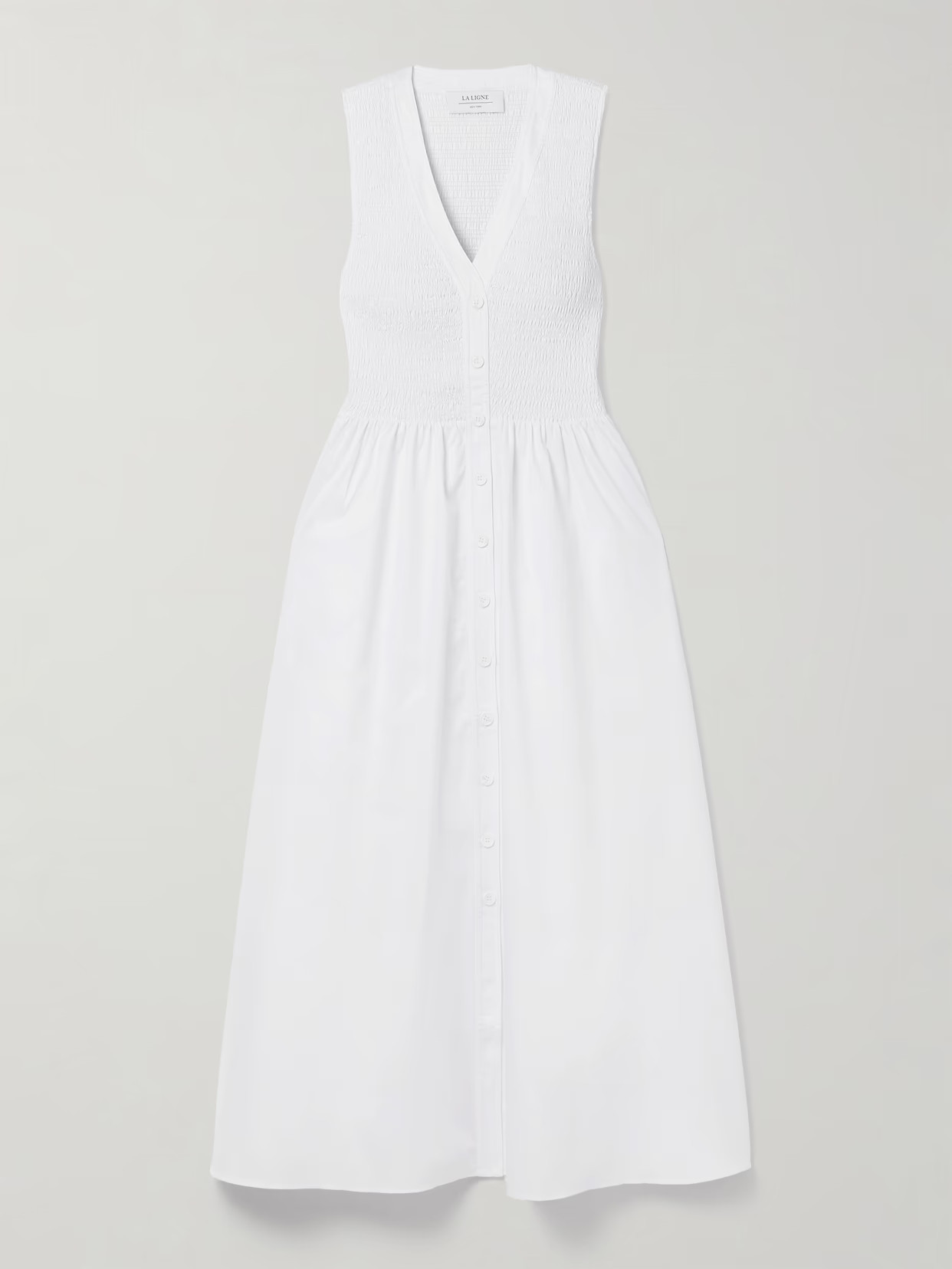 La Ligne - Shirred Cotton-poplin Midi Dress - White | NET-A-PORTER (UK & EU)
