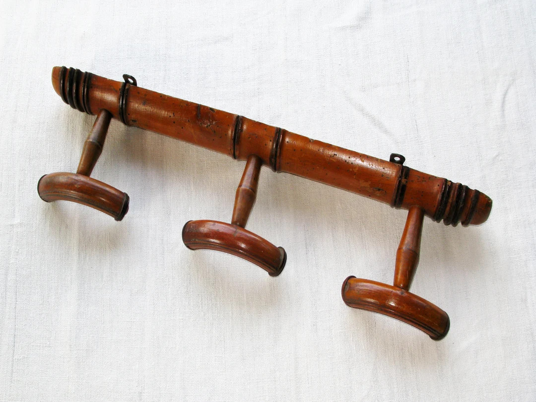 A Wooden French Three Peg Honey Coloured Half Moon Portmanteau/coat Hooks, Wooden Coat Hooks, Fou... | Etsy (US)