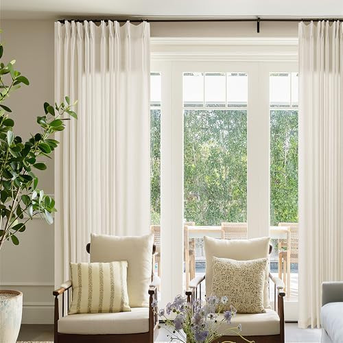 Pinch Pleat 120 Inch Linen Curtains for High Living Room 72 Inch Width Light Filtering Semi Sheer... | Amazon (US)