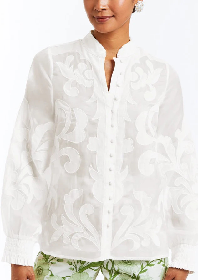 Iman Barong Top in Ivory Embroidered Linen | Over The Moon