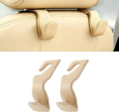Headrest Hooks for Purses and Bags, Car Back Seat Headrest Hanger Vehicle Beige Leather Storage H... | Amazon (US)