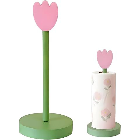 Modern Wooden Paper Towel Holder Stand - Beautiful Flower Design with Anti-Skid Base, Easy No-Too... | Amazon (US)