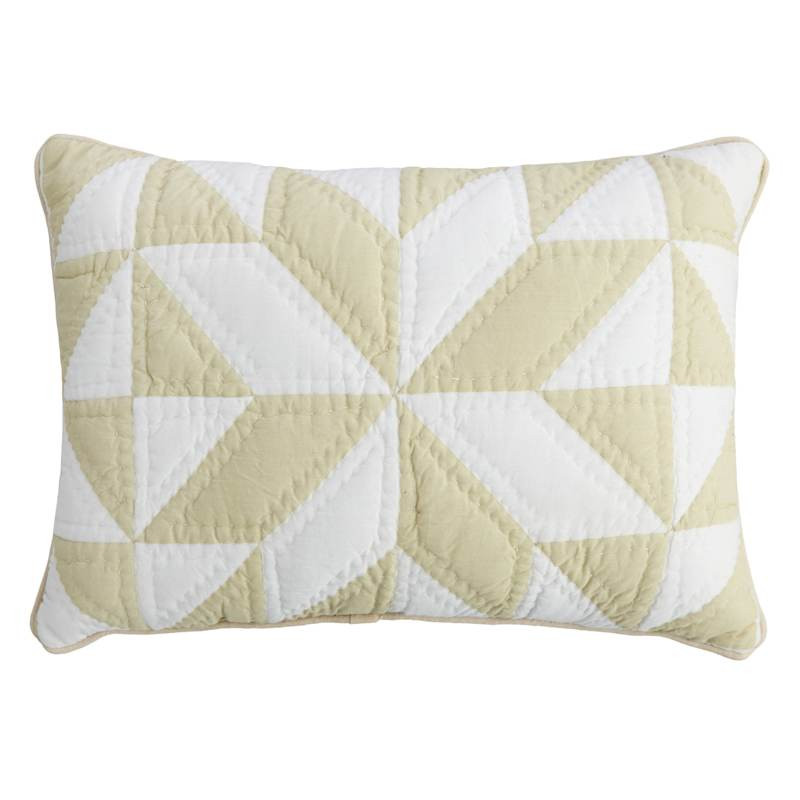 Neutral Hand-Quilted Patchwork Cotton Voile Throw Pillow with Embroidered Edge, 14x20 | At Home