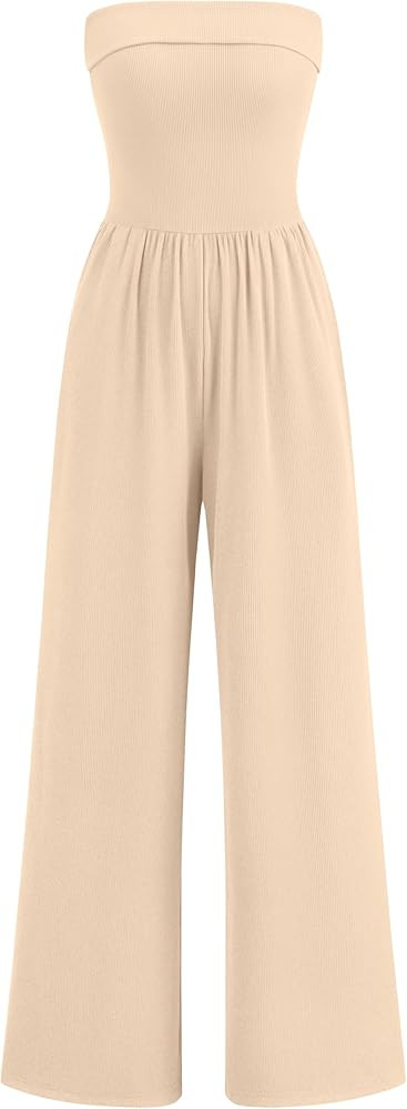 PRETTYGARDEN One Piece Strapless Jumpsuits for Women Dressy Casual Wide Leg Tube Rompers Jumper B... | Amazon (US)