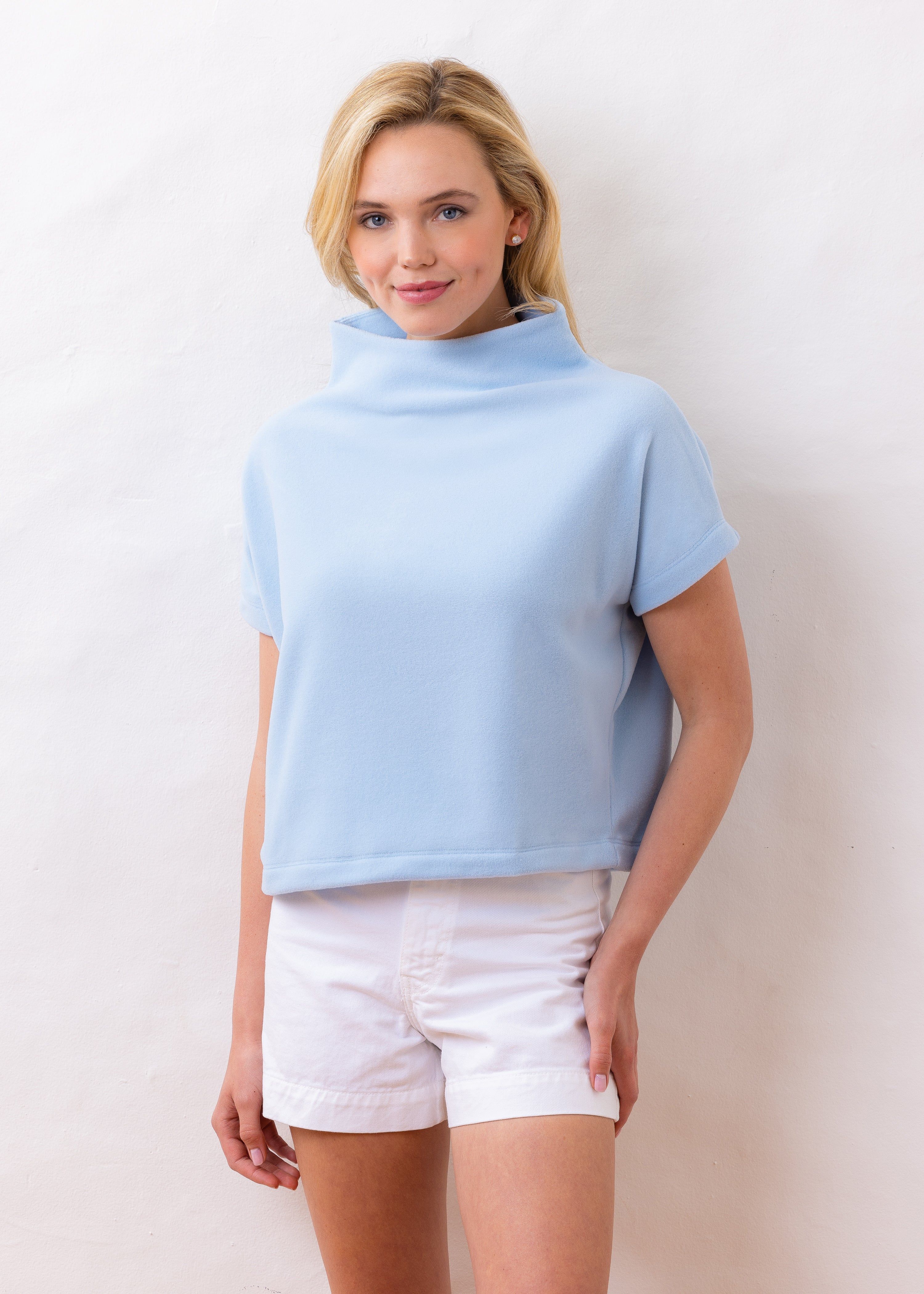 Marks Street Mock Neck in Vello Fleece (Ice Blue) | Dudley Stephens