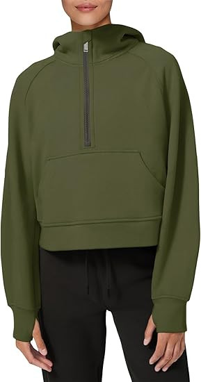 LASLULU Womens Hoodies Fleece Lined Collar Pullover 1/2 Zipper Sweatshirts Long Sleeve Crop Tops ... | Amazon (US)