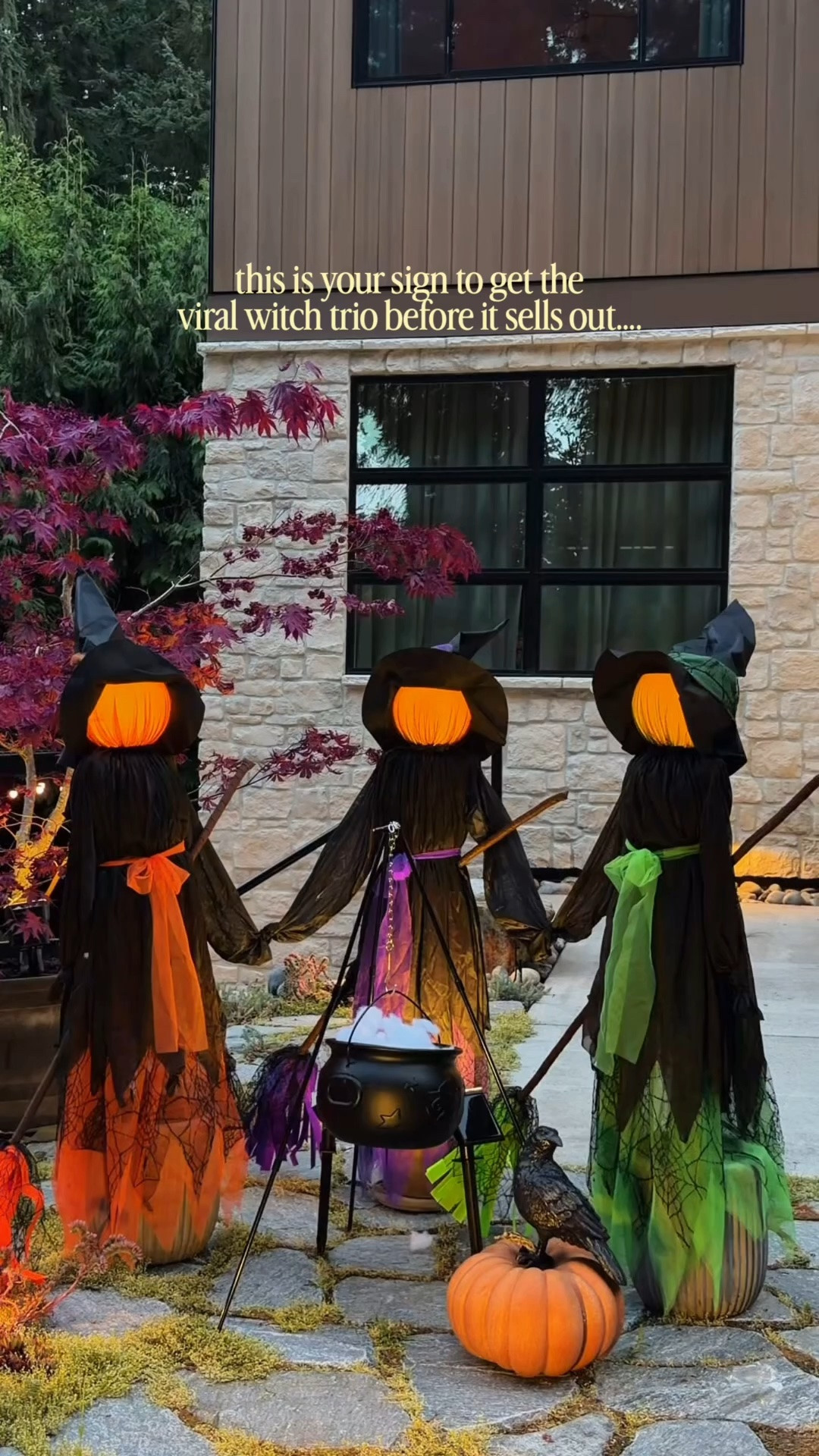 #ad  These trio witches might be one of my favorite outdoor Halloween finds this year! I added solar spotlights underneath to light them up at night, and they look SO good once the sun goes down. 🧙‍♀️✨Sharing my top Halloween must-haves from @Wayfair for cozy to creepy vibes.

#WayfairPartner #Wayfair 

Halloween decor, outdoor Halloween decor, Halloween decorating ideas, Halloween yard decor, spooky season, fall outdoor decor, Wayfair Halloween