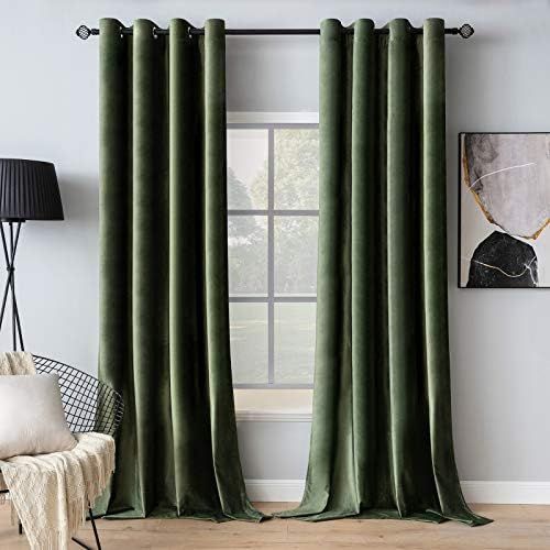 Amazon.com: MIULEE Velvet Curtains Olive Green Elegant Grommet Curtains Thermal Insulated Soundpr... | Amazon (US)