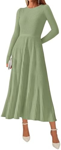 KIRUNDO Women Sweater Dress Holiday Ribbed Knit Long Sleeve Slimming Maxi Dress Fall Pleated Eleg... | Amazon (US)