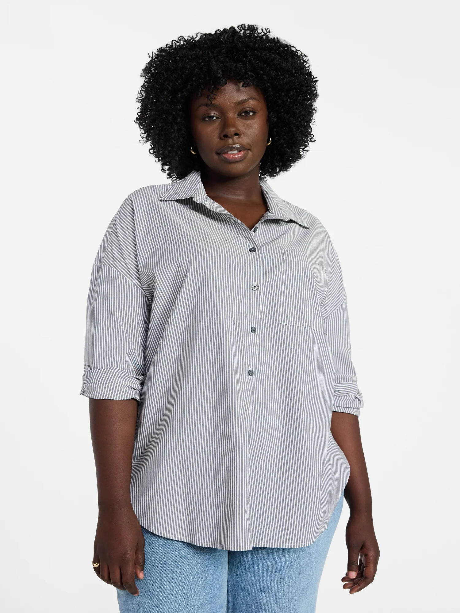 Terra & Sky Women's Plus Size Poplin Boyfriend Shirt, Sizes 0X-5X | Walmart (US)