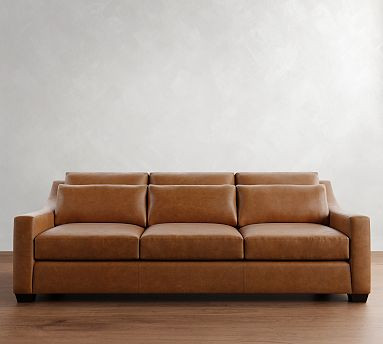 York Deep Slope Arm Leather Sofa (60"–95") | Pottery Barn (US)