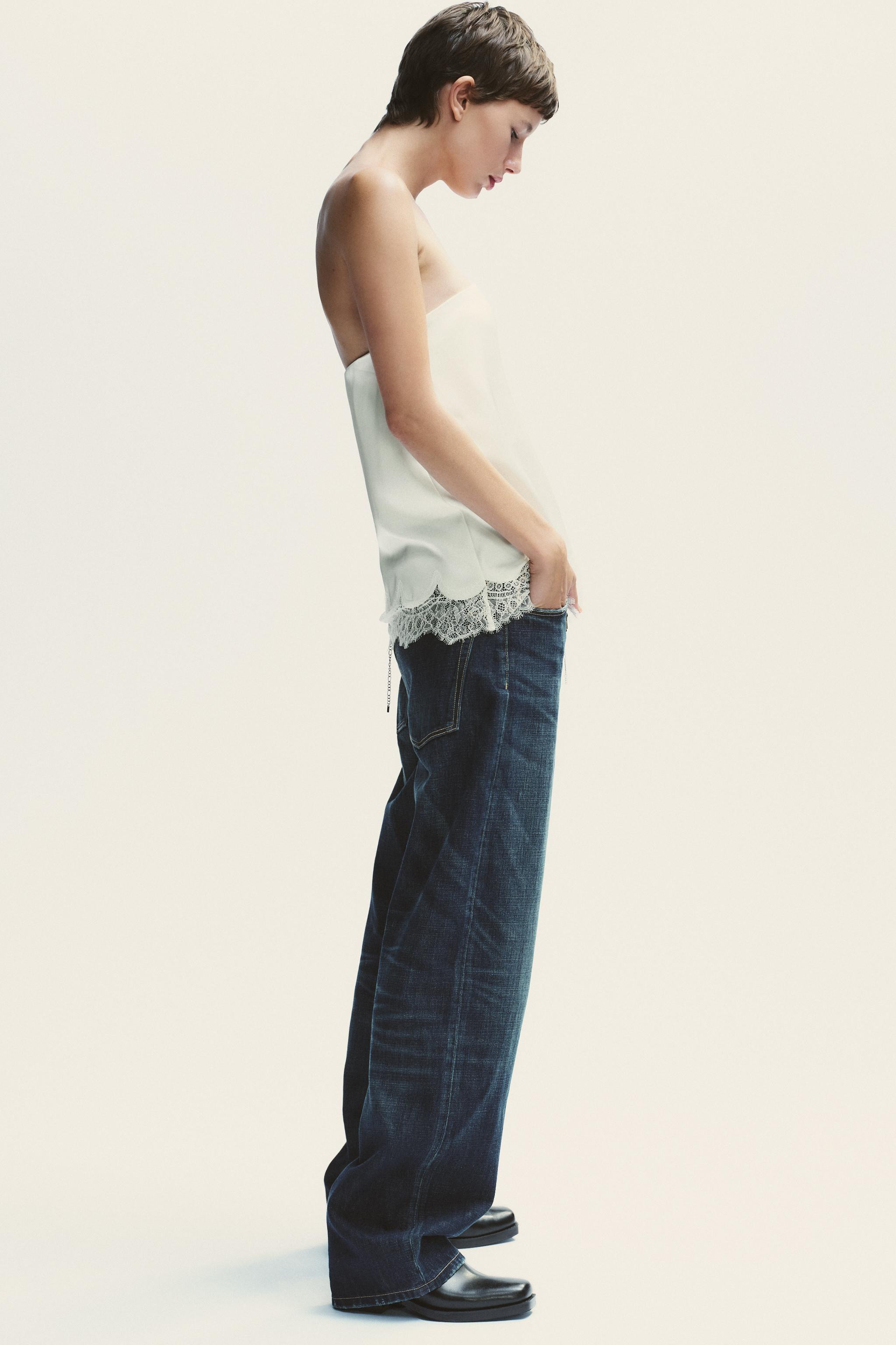 SATIN BANDEAU TOP WITH LACE | Zara UK