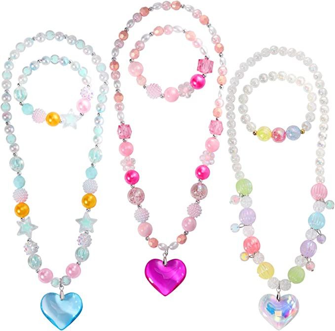 PinkSheep Beads Necklace and Bracelet for Kids, 3 Sets, Little Girls Jewelry Necklace and Bracele... | Amazon (US)