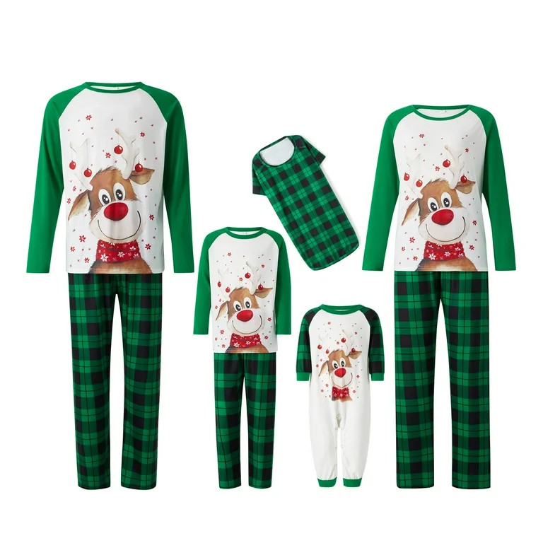 Qiylii Family Matching Christmas Pajamas Sets Parent-Child Long Sleeve Elk Print Tops + Plaid Pan... | Walmart (US)