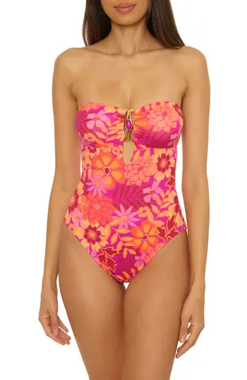Becca Copacabana Bandeau One-Piece Swimsuit in Pink Multi at Nordstrom Rack, Size Large | Nordstrom Rack