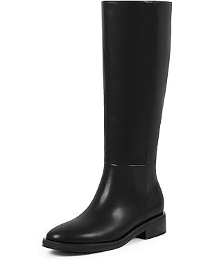 Modatope Knee High Boots Women Round Toe Chunky Low Flat Heel Side Zipper Fall Tall Boots for Wom... | Amazon (US)
