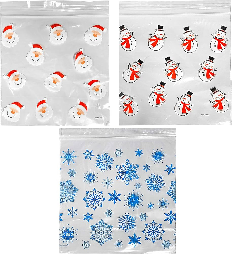 Set of 90 Assorted Christmas Holiday Treat Bags with Zip Lock! 3 Assorted Styles!90 Count (Pack o... | Amazon (US)