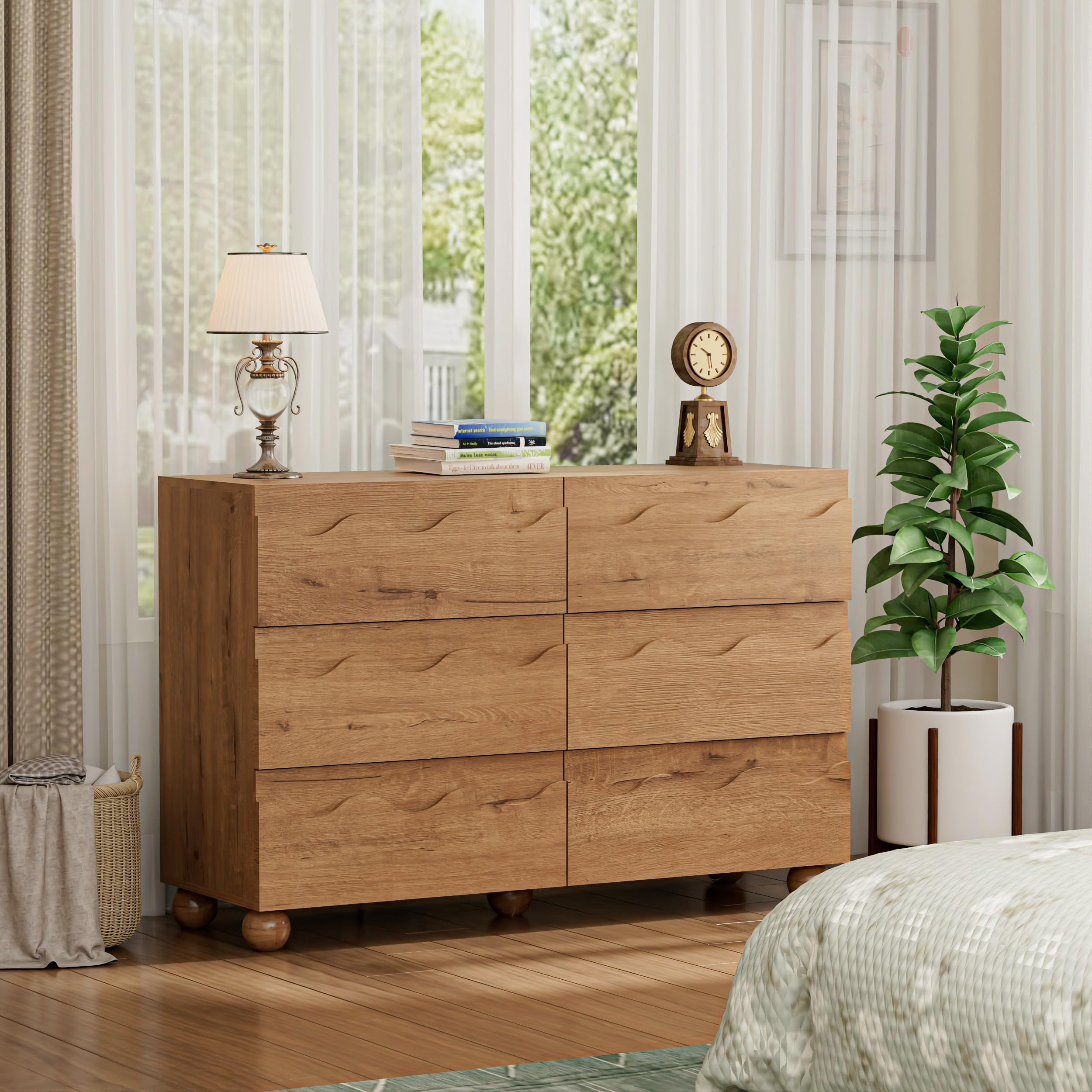 Scalloped Dresser for Bedroom with 6 Drawers, 47" Wide Modern Chest of Drawers with Hidden Handle... | Amazon (US)