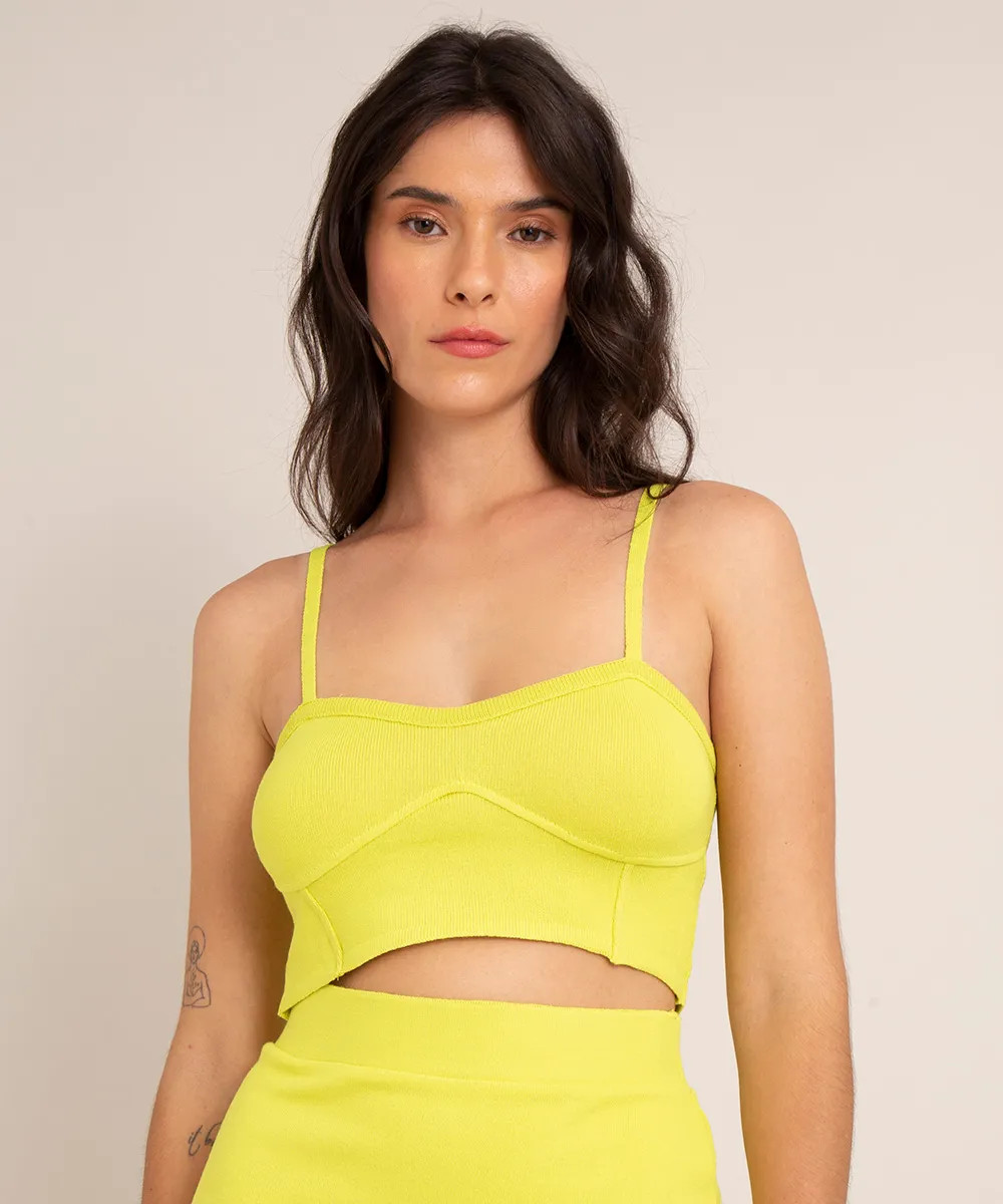 regata cropped corset de tricô alça fina decote reto verde | C&A (BR)