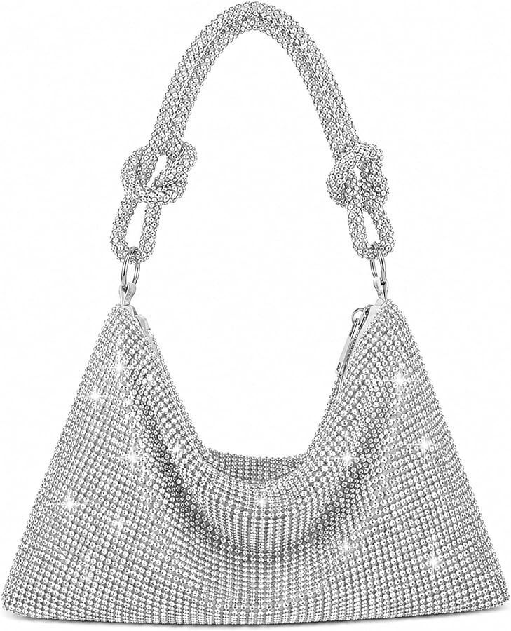 10 Inch Rhinestone Evening Bag, Crystal Mesh Sparkly Slouchy Clutch with Knotted Handle | Amazon (US)