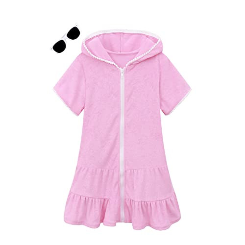 Girls Swim Cover Up Kids Swimsuit Coverup Terry Zip-Up Beach Bathing Suit Wraps with Sunglasses | Amazon (US)