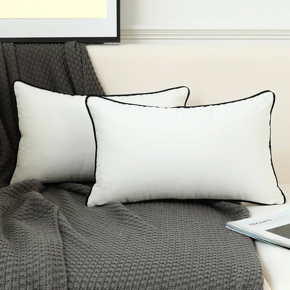 LIGICKY Set of 2 White Velvet Lumbar Pillow Covers Modern Minimalist Style Solid Decorative Black... | Amazon (US)
