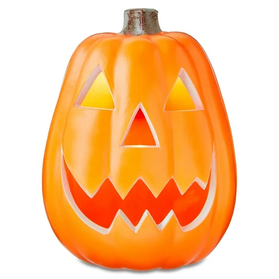 Lighted Blow Mold Pumpkin Decoration, Orange, 11", Halloween by Way To Celebrate - Walmart.com | Walmart (US)