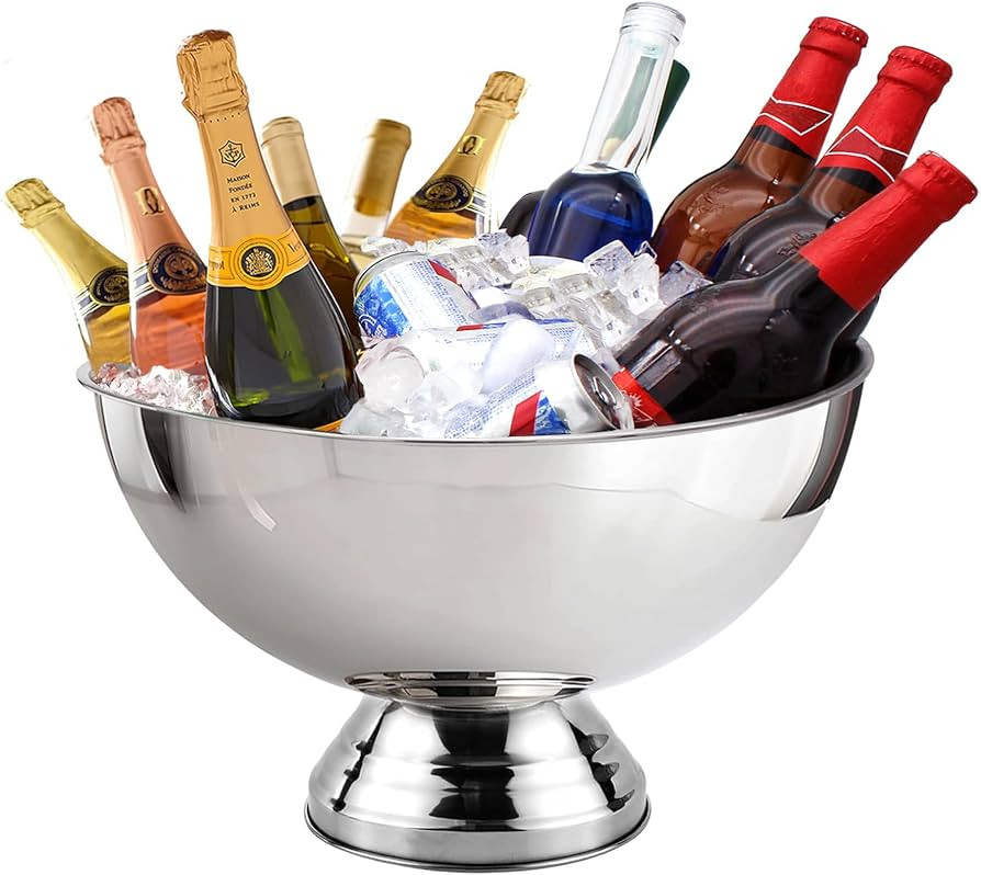 18/8 Steel Champagne Bucket \u2013 12QT (3 Gallon)Round, Silver Simple Design with Scoop Large Ca... | Amazon (US)