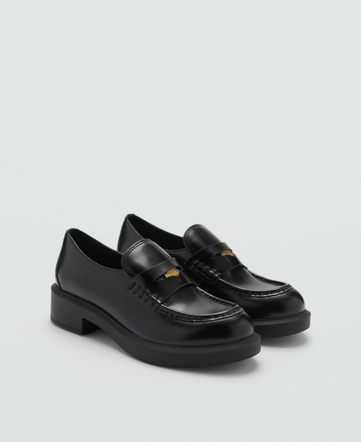 Mango Women's Metallic Detail Leather Loafers - Black | Macy's