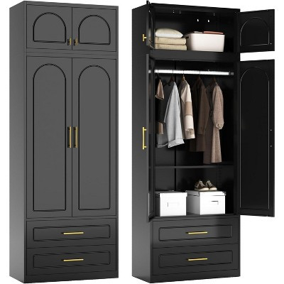 BALHAM TRADE-86 Inch Tall Wardrobe Closet with Doors Metal Armoire Cabinet for Bedroom Black-1Pcs ( 86"H-2 Drawers-Arc ) 18"D x 32"W x 86"H | Target