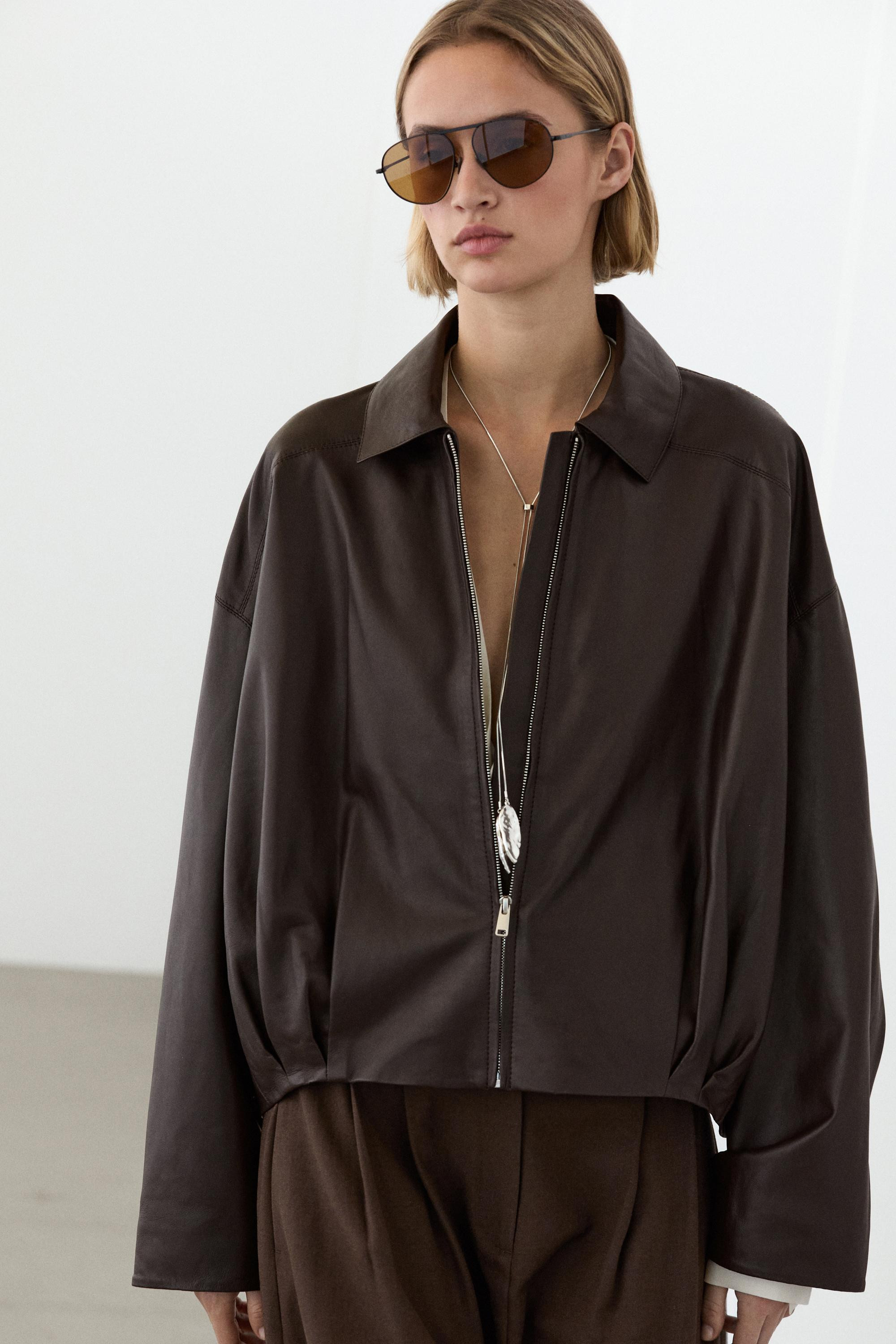 Nappa leather jacket with pleat detail | Massimo Dutti UK