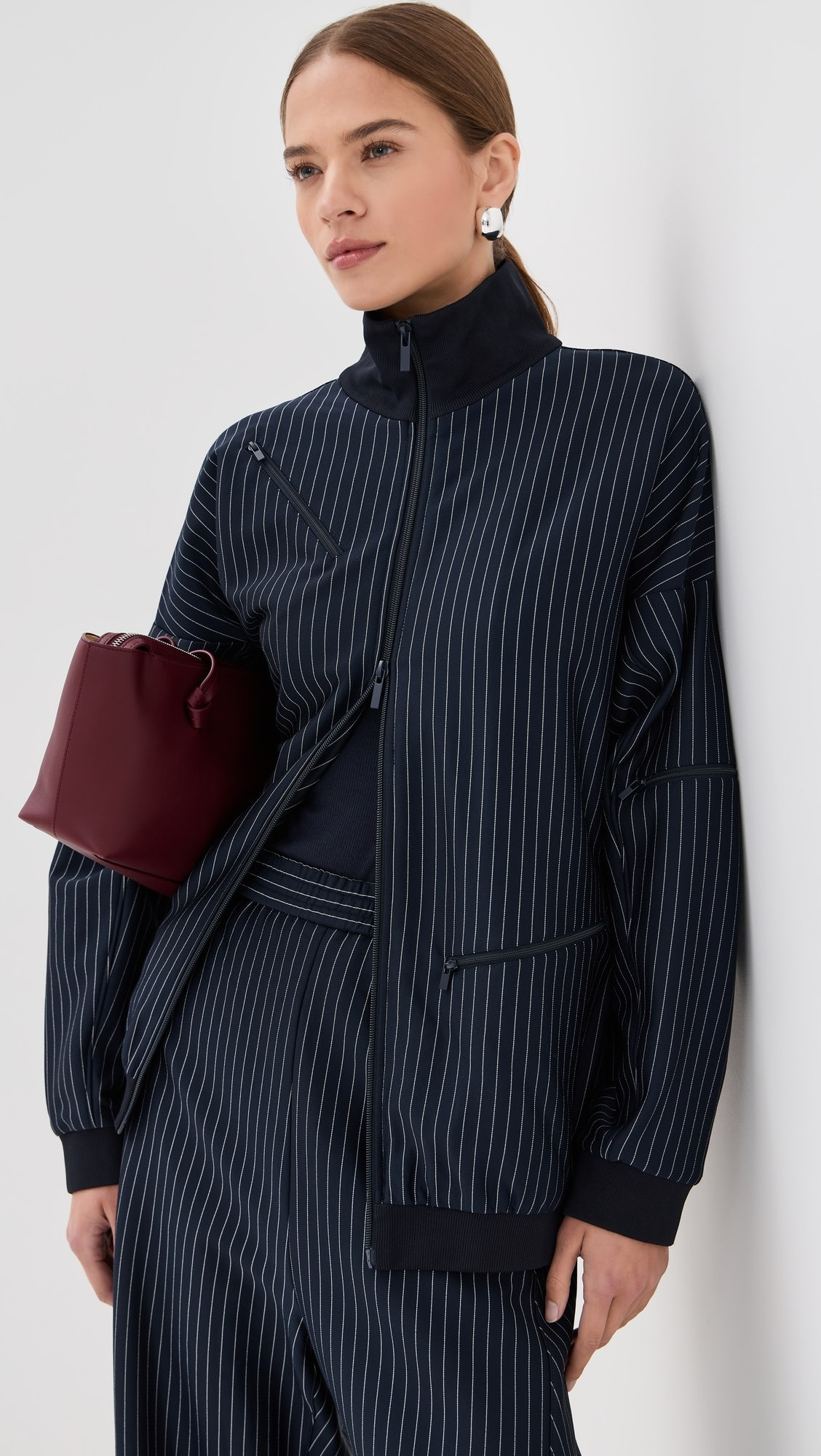 Pinstripe Active Knit Zipper Detailed Track Jacket | Shopbop