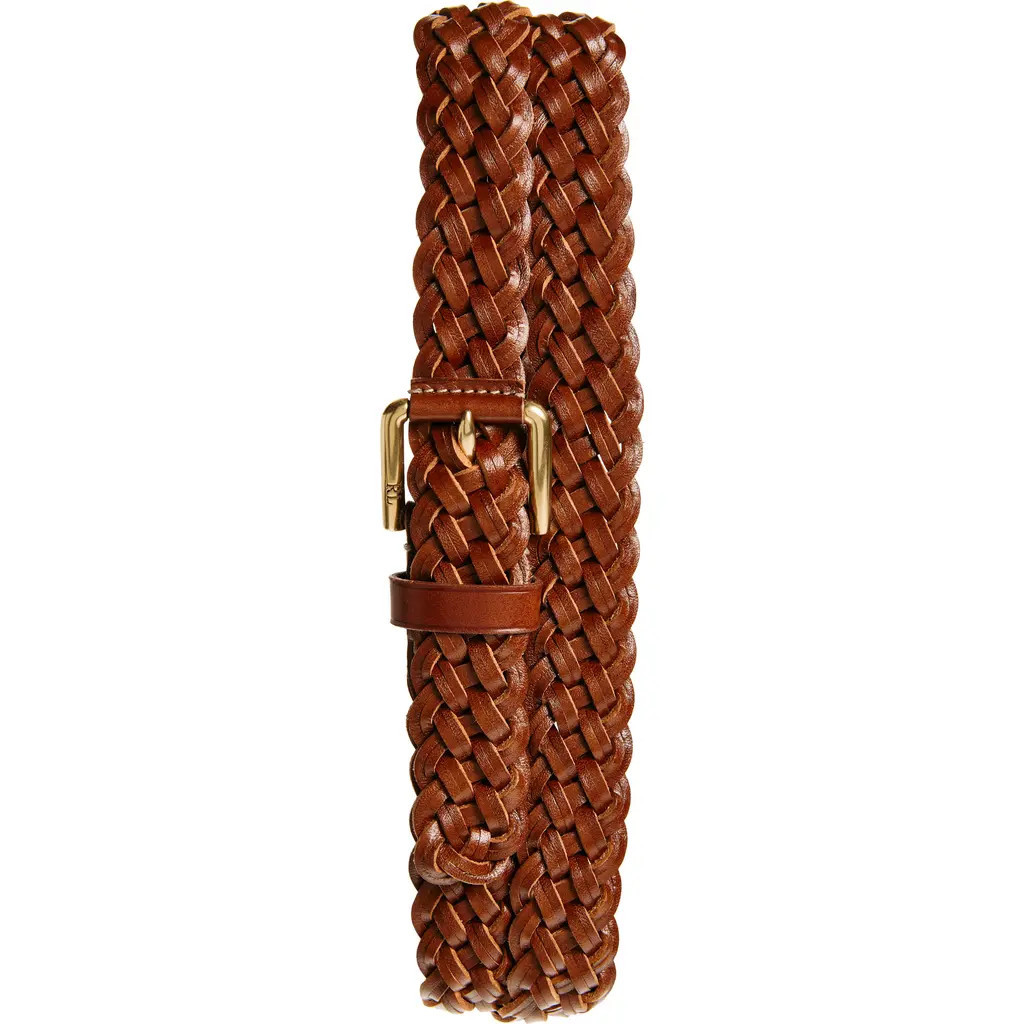 Ralph Lauren Purple Label Braided Leather Belt in Brown Gold at Nordstrom, Size 36 | Nordstrom
