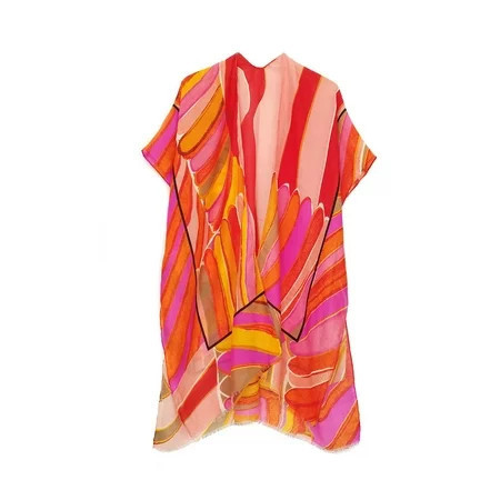 Empire Cove Womens Abstract Print Kimono Shawl Wraps Beach Cover Ups Summer Red | Walmart (US)