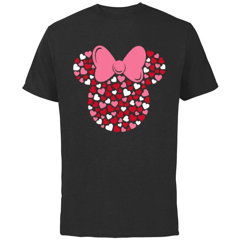 Disney Minnie Mouse Icon Pink Hearts Valentine's Day - Short Sleeve Cotton T-Shirt for Adults -Cu... | Walmart (US)