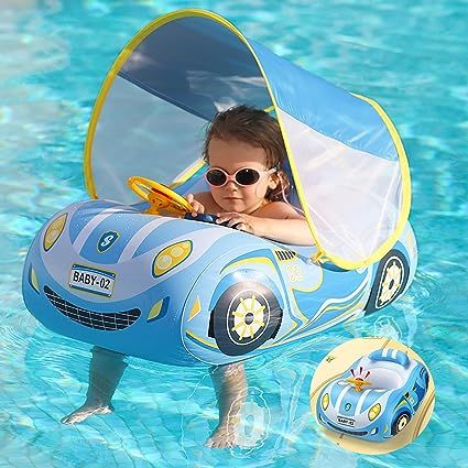 Baby Pool Float Baby Swimming Float with UPF50+ Adjustable Sun Protection Canopy, Inflatable Car ... | Amazon (US)