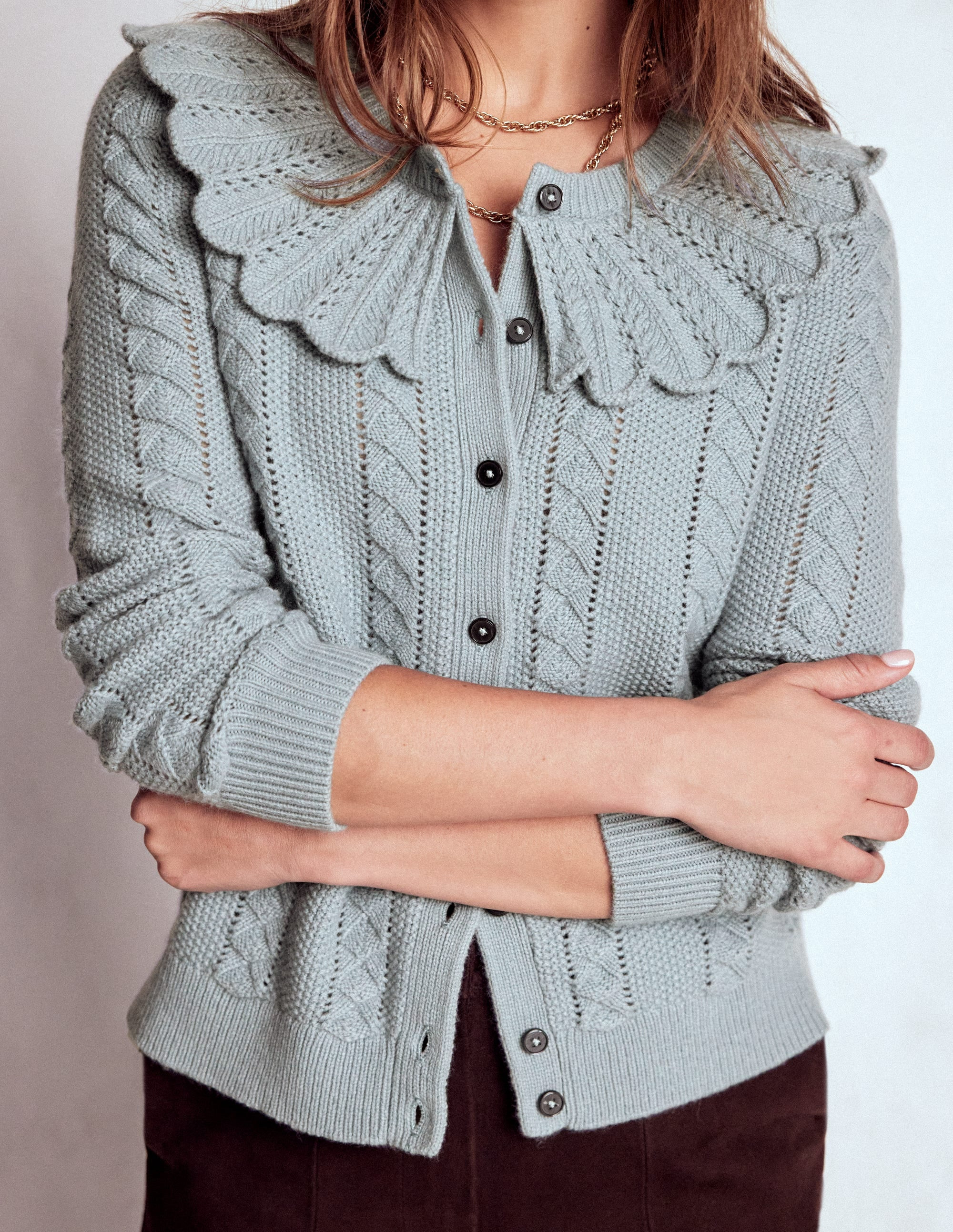 Scallop Collar Cardigan-Seamist Blue Melange | Boden UK
