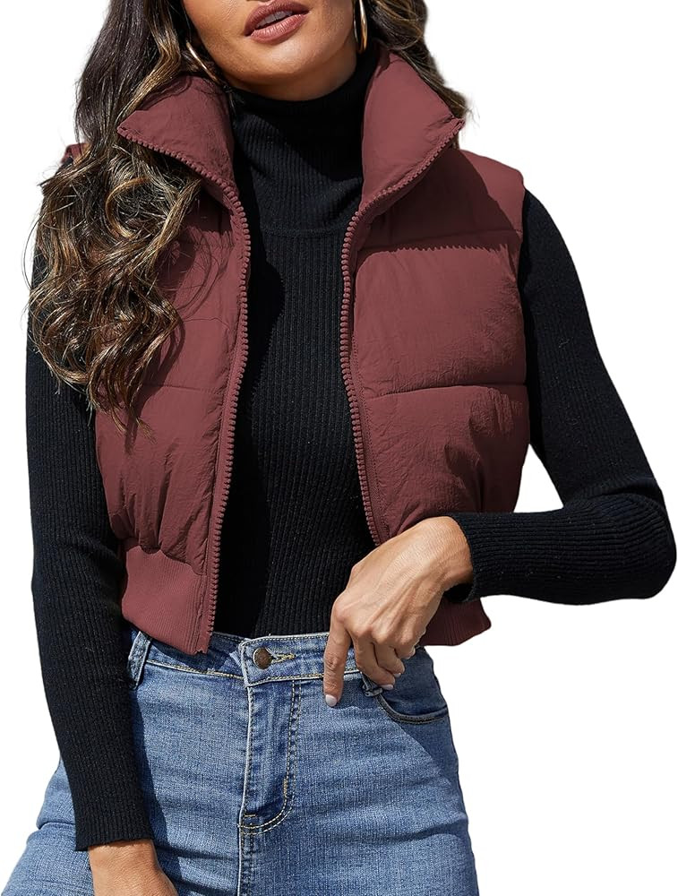 Dqbeng Cropped Puffer Vest Women Zip Up Stand Collar Sleeveless Outerwear Padded Crop Puffy Vests | Amazon (US)