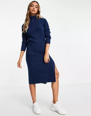 ASOS DESIGN knitted midi dress with roll neck in navy  | ASOS | ASOS (Global)
