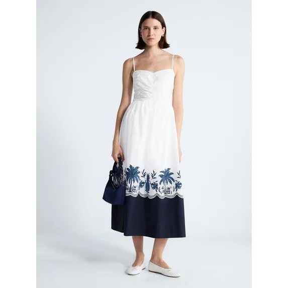 Free Assembly Women's and Women's Plus Sleeveless Ruched Cotton Midi Dress, Sizes XS-4X | Walmart (US)