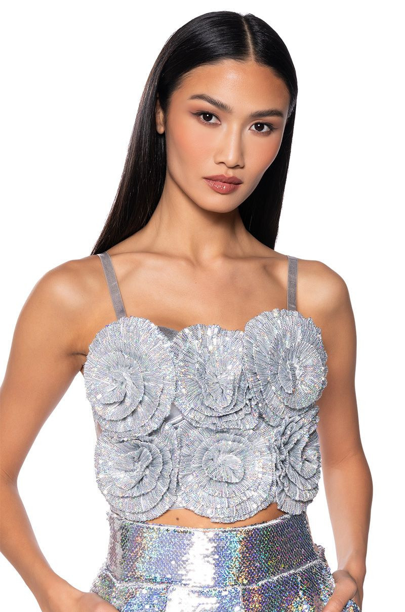 I WISH YOU WELL FLORAL SEQUIN CORSET TOP | AKIRA
