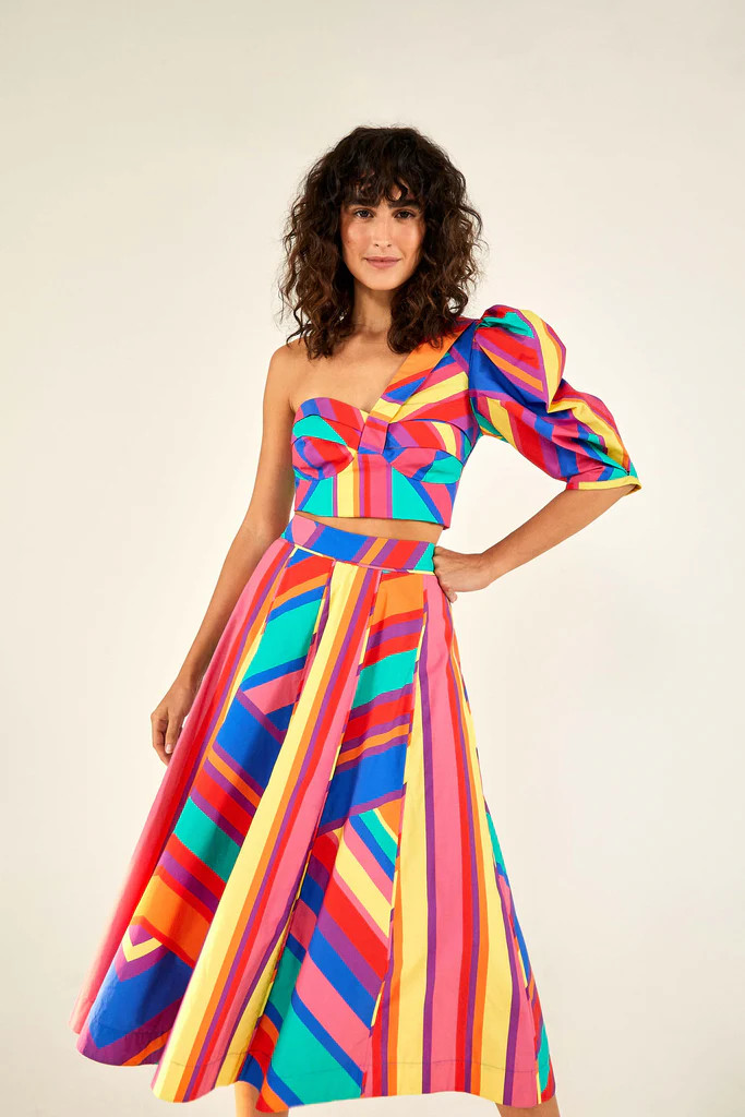 Bruna Stripes Midi Skirt | FarmRio (US)