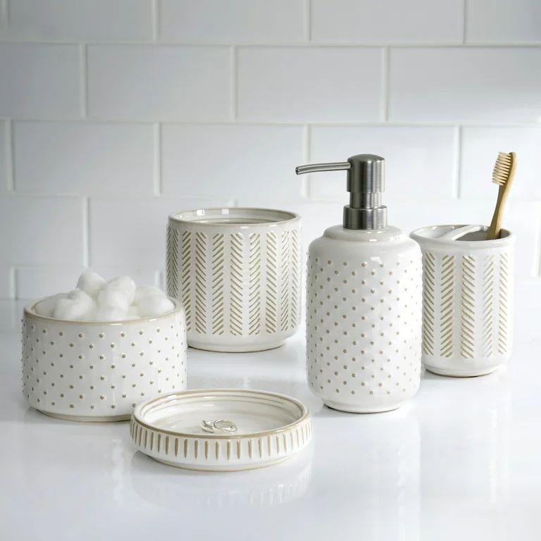3-Piece Textured Ceramic Stackable Jar Set in Creamy White, Better Homes & Gardens | Walmart (US)