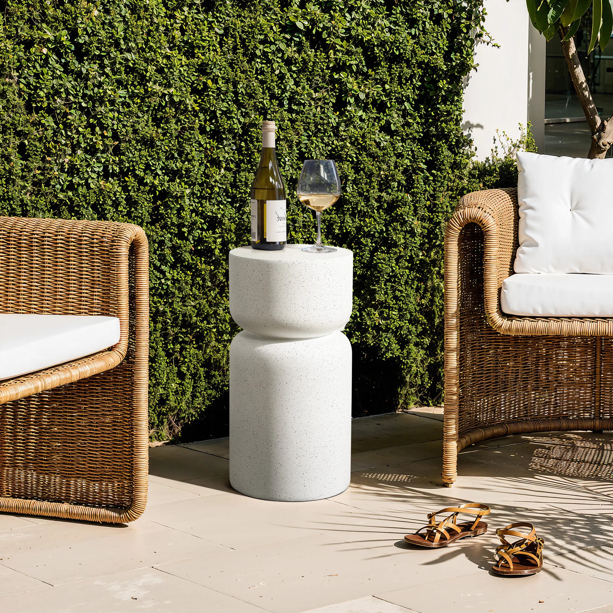 White with Gray Flecks Pillar Round MgO Side Table, Indoors and Outdoors | Wayfair North America