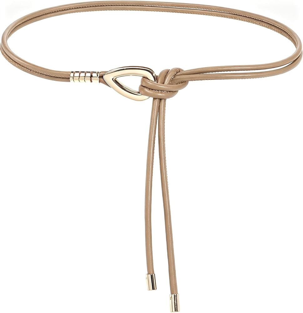 Women's Thin PU Leather Double Skinny Wrap Belt with Metal Buckle | Amazon (US)