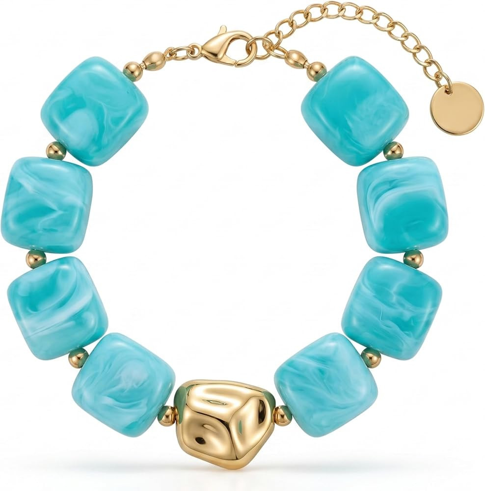 Bohemian Summer Jewelry Square Acrylic Resin Fashion Heart Women Beads Bracelet Versatile Exagger... | Amazon (US)