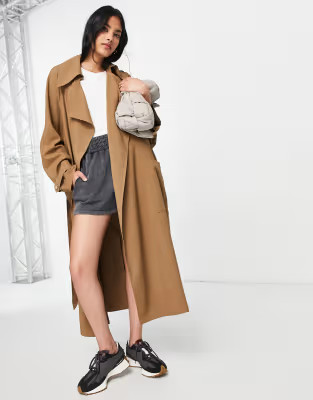 Topshop twill fluid duster coat in camel | ASOS (Global)