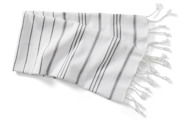 New Linen Striped Hand Towel, White/Slate Gray | One Kings Lane
