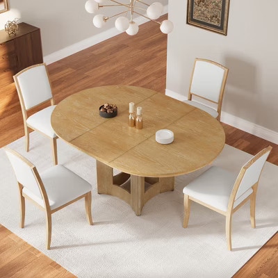 Whisen Farmhouse Extendable Round Dining Table Set with 4 Chairs - Natural & Beige | Target