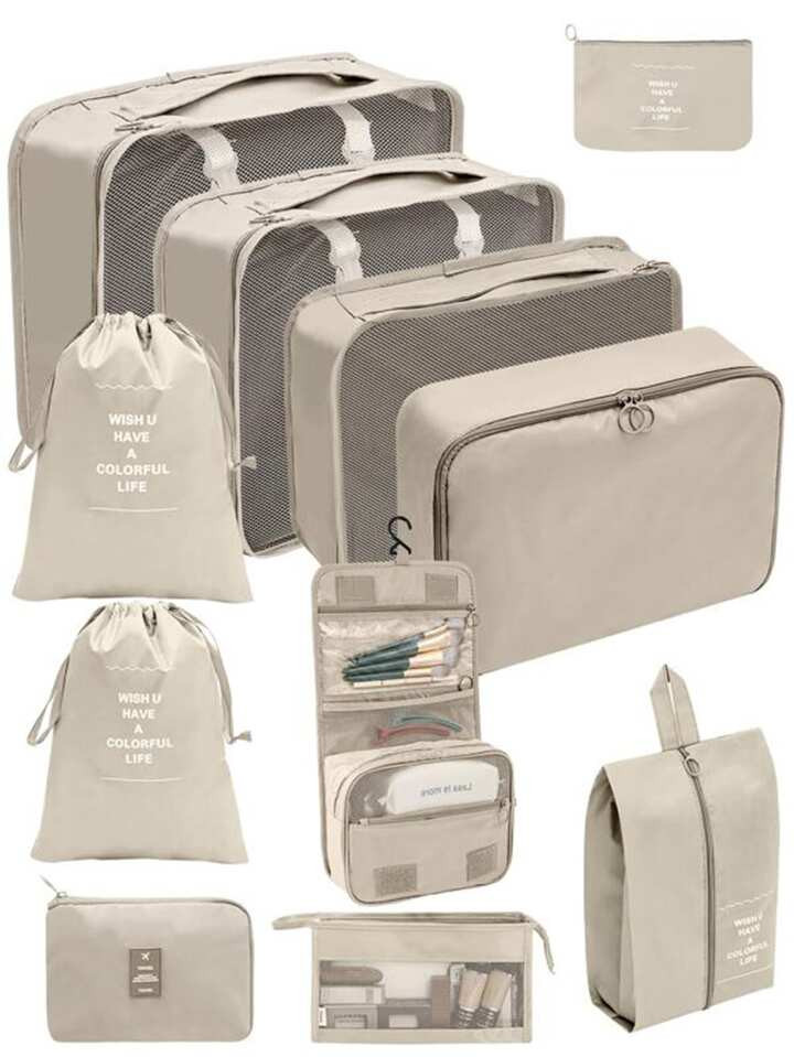 11pcs/set Two Tone Travel Storage Bag, Minimalist Polyester Luggage Packing Organizer For Travel ... | SHEIN